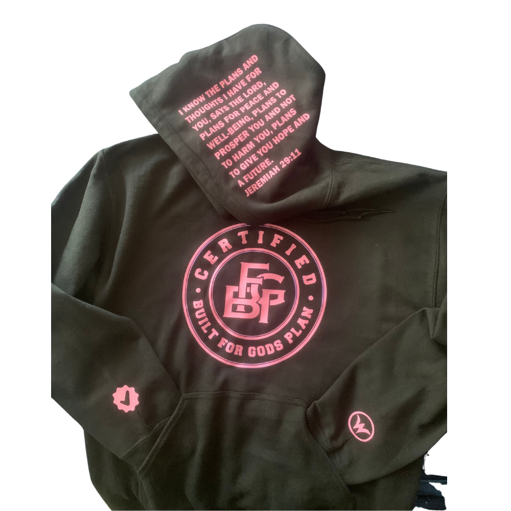 Certified BFGP-“SIGNATURE” FLEECE PULLOVER HOODIE-Black/Pink